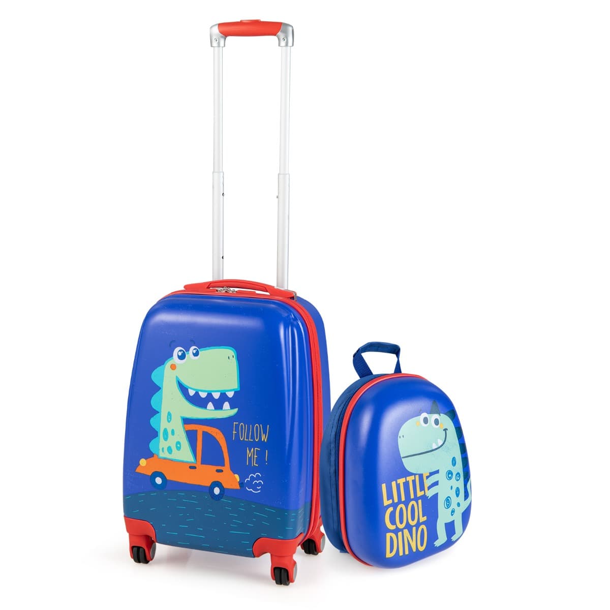 CostwayLot de 2 Valise Cabine Enfant + Sac à Dos Bagages Enfant pour Garçons Filles avec Poignée Rétractable 88-100cm Valise Dinosaure en ABS