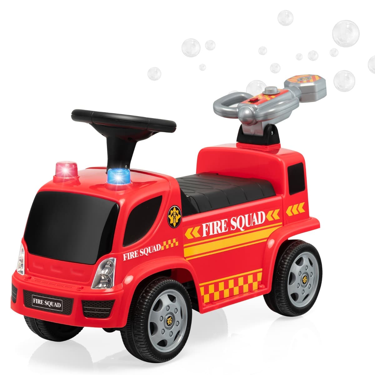 CostwayPorteur - Camion de Pompiers pour Enfants Musique Phares Sirène Klaxon 18-36 Mois Rouge