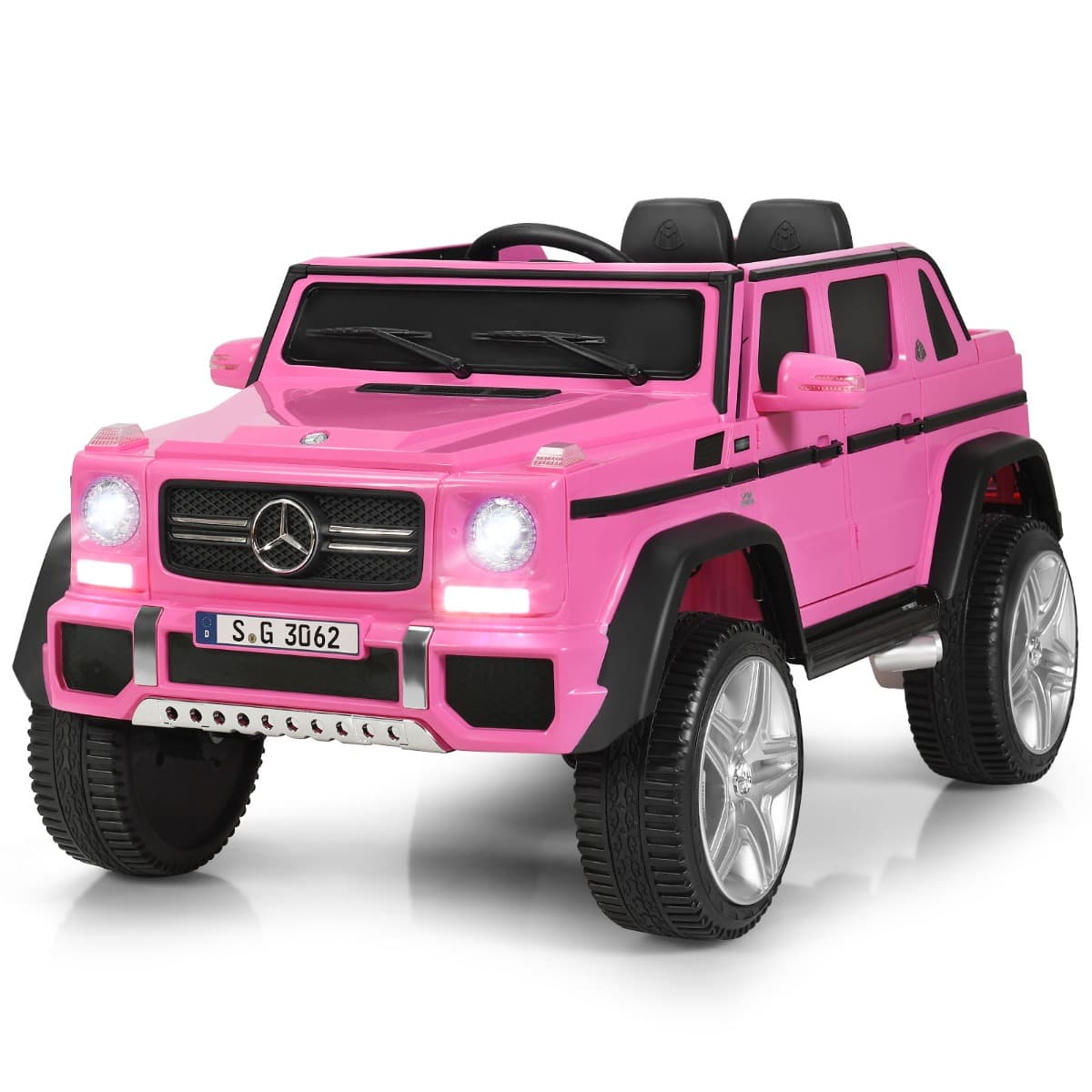CostwayVoiture Eléctrique 12 V pour Enfants 2 Place avec Lumières LED port AUX USB Télécommande Parentale de 3 à 8 Ans Rose