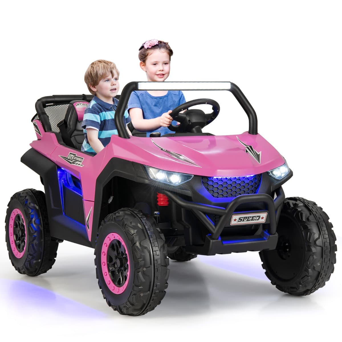 CostwayVoiture électrique Enfant 12 V Télécommande pour 3-8 Ans 2 Vitesses Ressort de Suspension Charge 59KG 118x74x71CM Rose