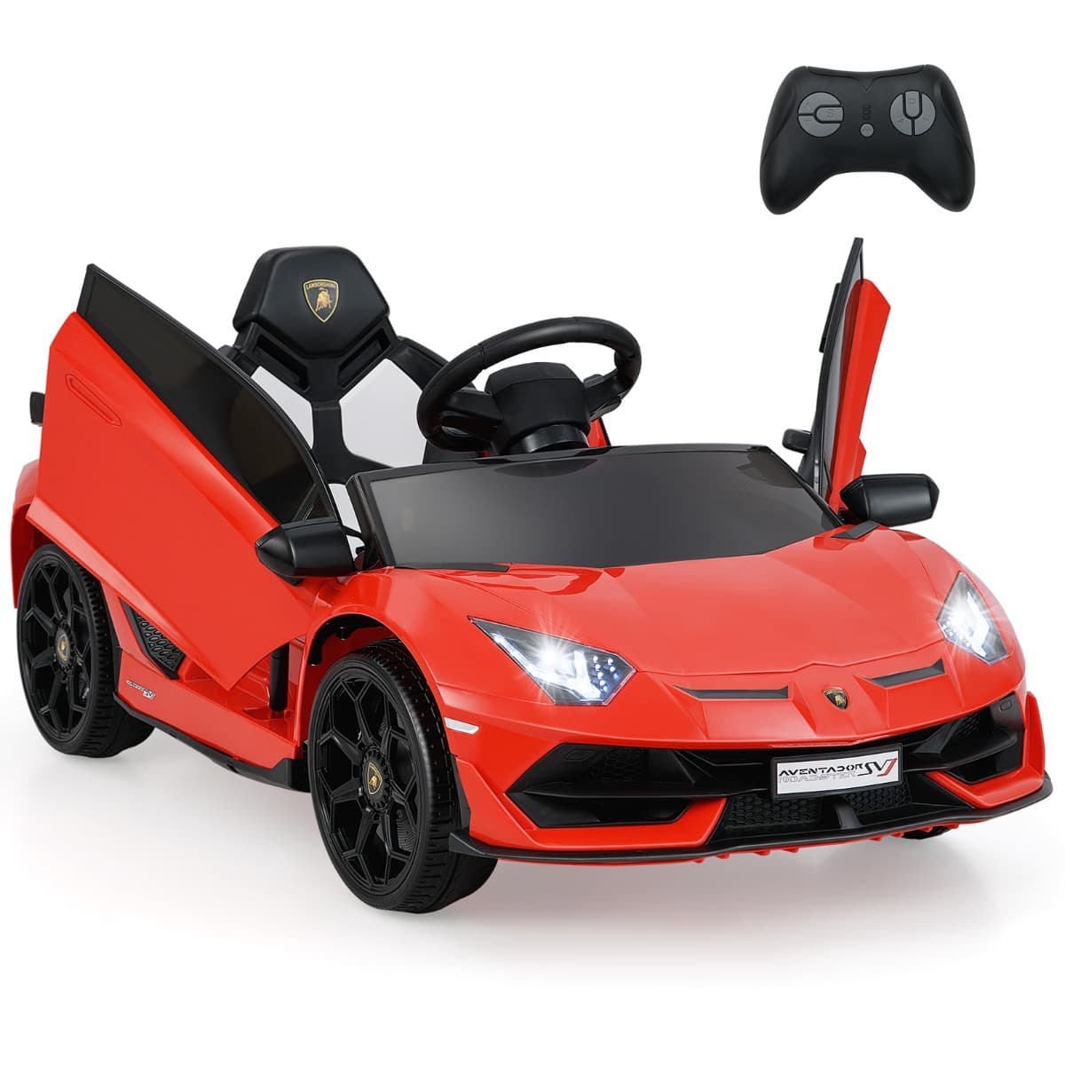 CostwayVoiture Électrique Enfant Lamborghini 12V Véhicule Électrique Avec Télécommande Suspension à Ressort Lumières LED Dès 3 Ans Rouge