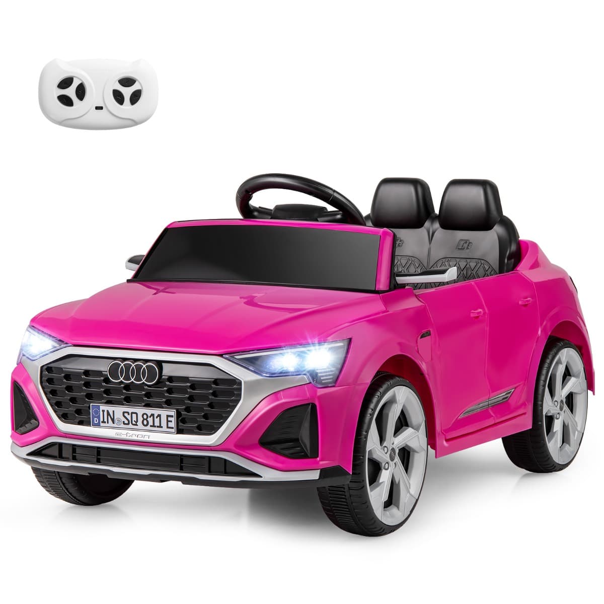CostwayVoiture Electrique 12 V pour Enfants Sous Licence Audi SQ8 avec Télécommande Klaxon Lumières LED Musique 3 Vitesses pour 3 Ans+ Rose