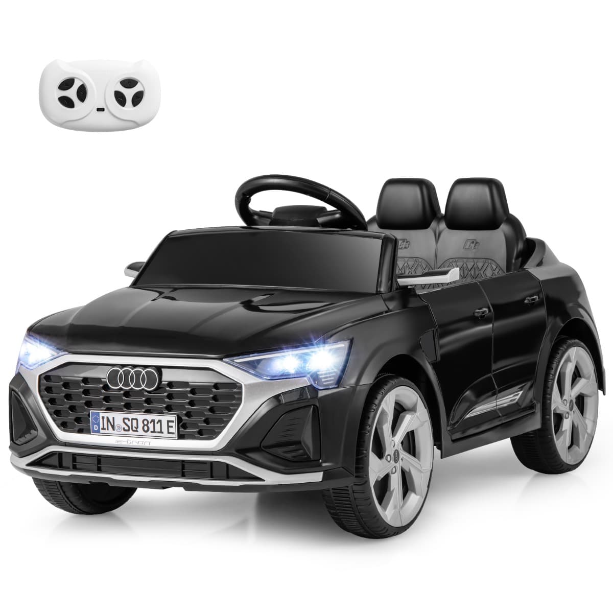 CostwayVoiture Electrique 12 V pour Enfants Sous Licence Audi SQ8 avec Télécommande Klaxon Lumières LED Musique 3 Vitesses pour 3 Ans+ Noir