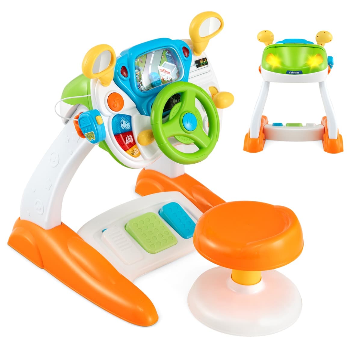 CostwaySimulateur de Conduite Volant Electronique pour Enfants avec Tabouret Sons et Lumières Klaxon Interphone pour 36 Mois+