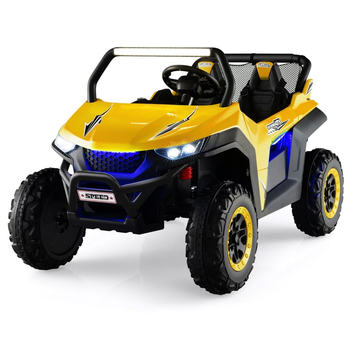 CostwayVoiture électrique Enfant 12 V Télécommande pour 3-8 Ans 2 Vitesses Ressort de Suspension Charge 59KG 118x74x71CM Jaune