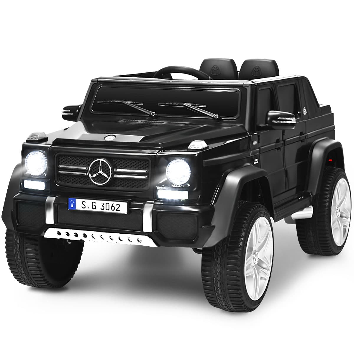 CostwayVoiture Eléctrique 12 V pour Enfants 2 Place avec Lumières LED port AUX USB Télécommande Parentale de 3 à 8 Ans Noir