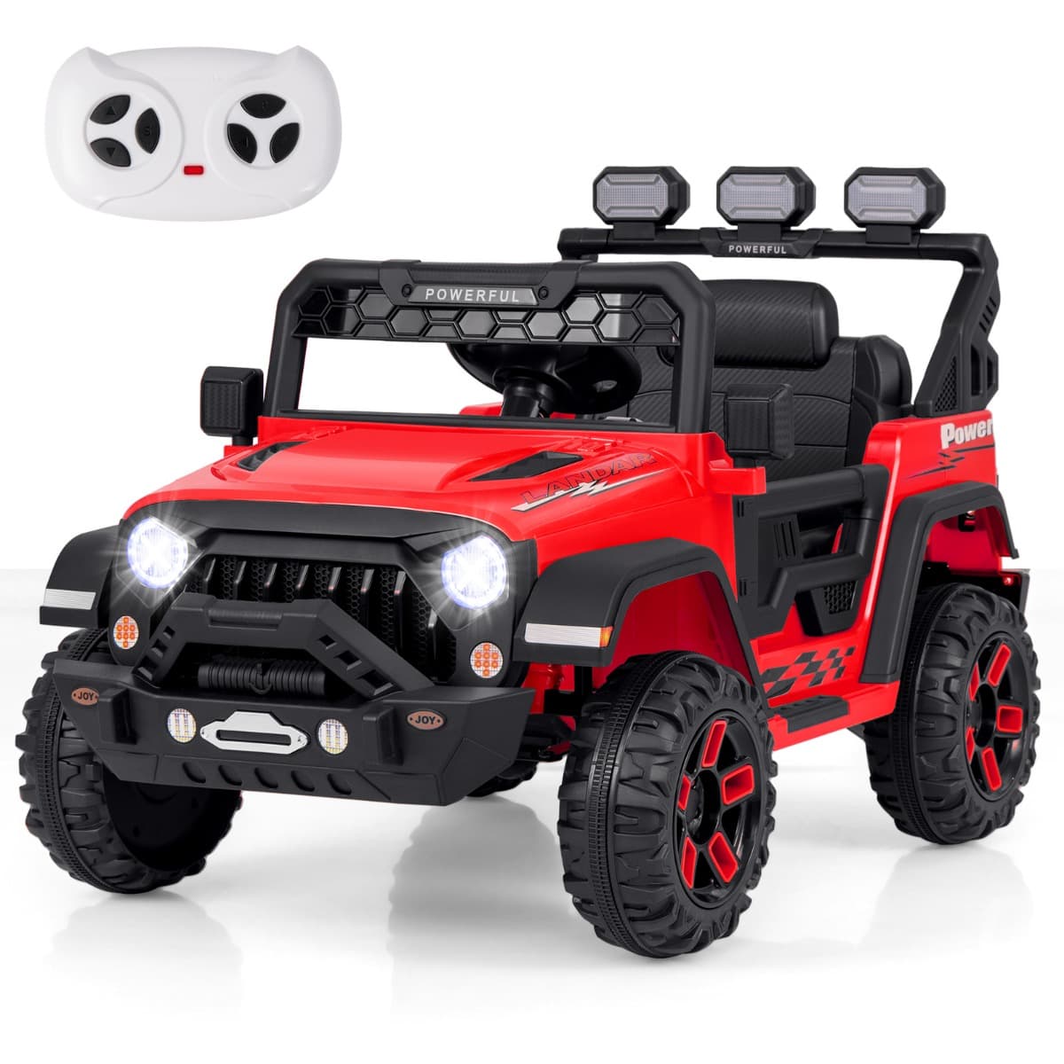 CostwayVoiture Électrique 12V Enfants avec Télécommande Affichage Batterie Roues à Bande de Roulement Démarrage Doux 3 Vitesses Rouge