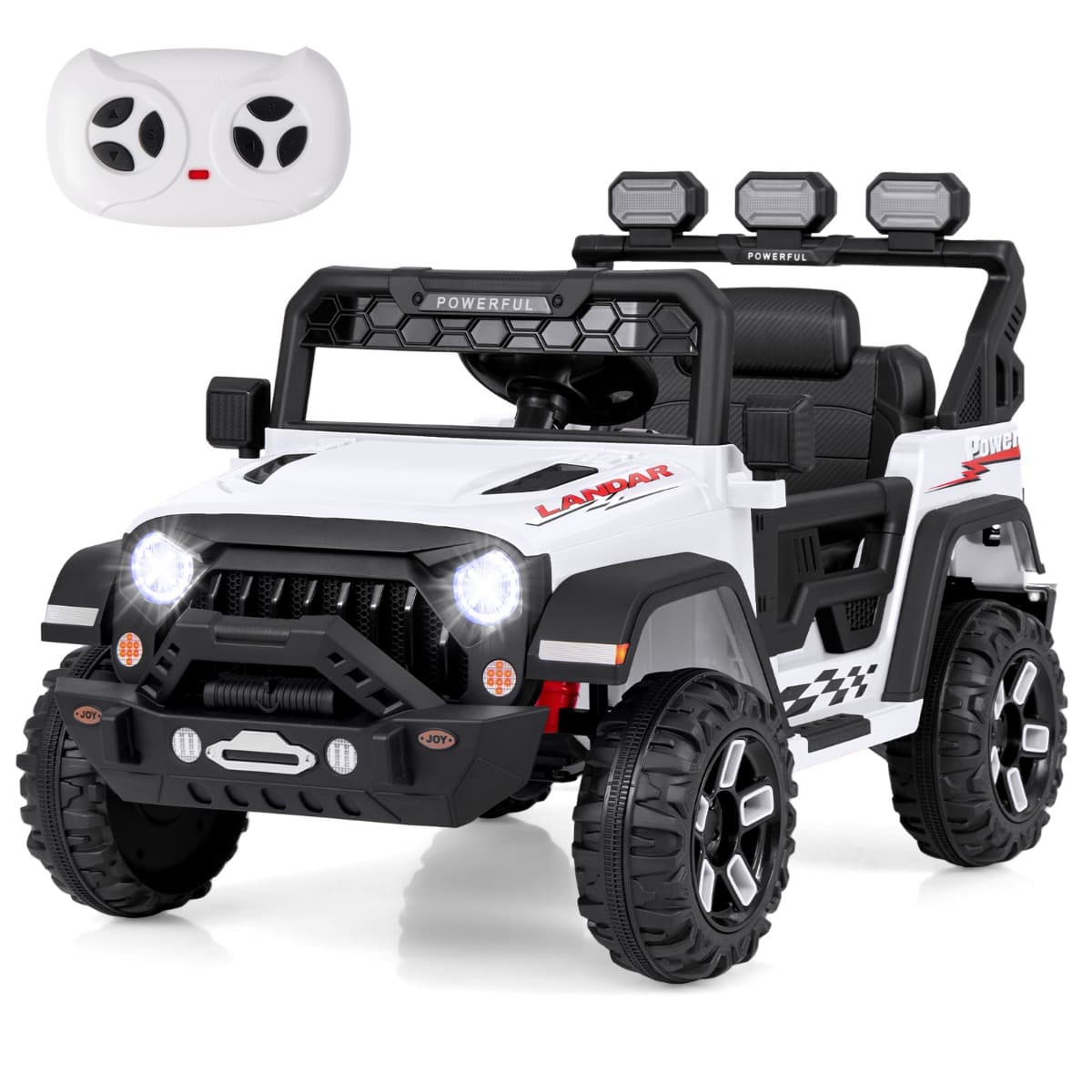 CostwayVoiture Électrique 12V Enfants avec Télécommande Affichage Batterie Roues à Bande de Roulement Démarrage Doux 3 Vitesses Blanc
